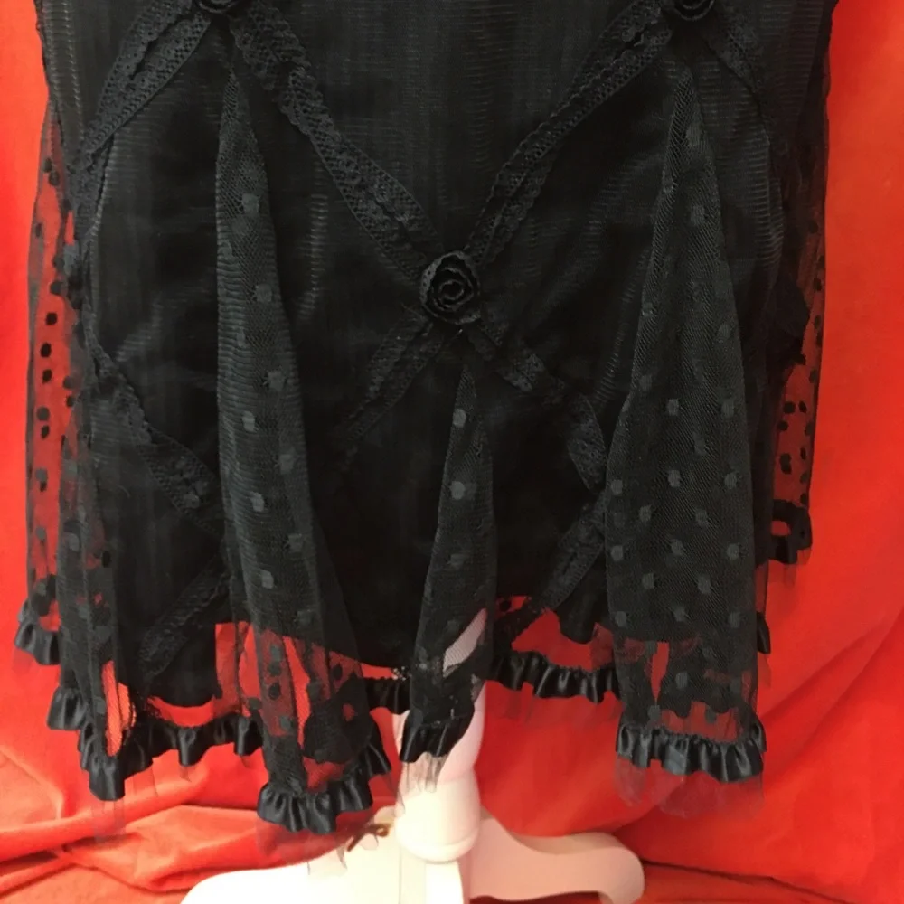 Nanette Lepore lace trim embroidered skirt black size 6 flounce hem - Picture 3 of 7